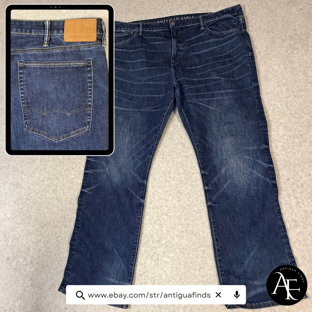 American Eagle Mens Next Level Airflex Original Bootcut Jeans Dark Wash 46x34